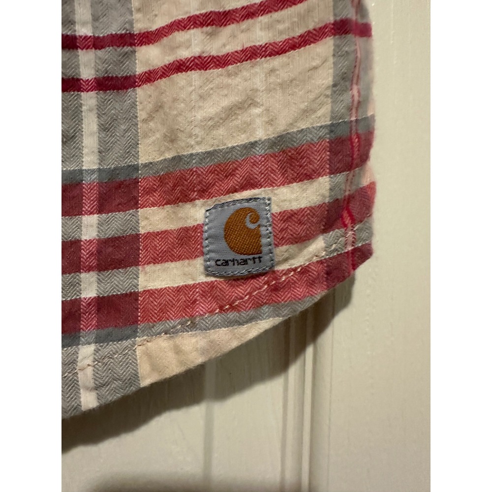 Carhartt Women's Brogan Plaid Short Sleeve Shirt - Rugged Pink/Cream - Small - Picture 2 of 5